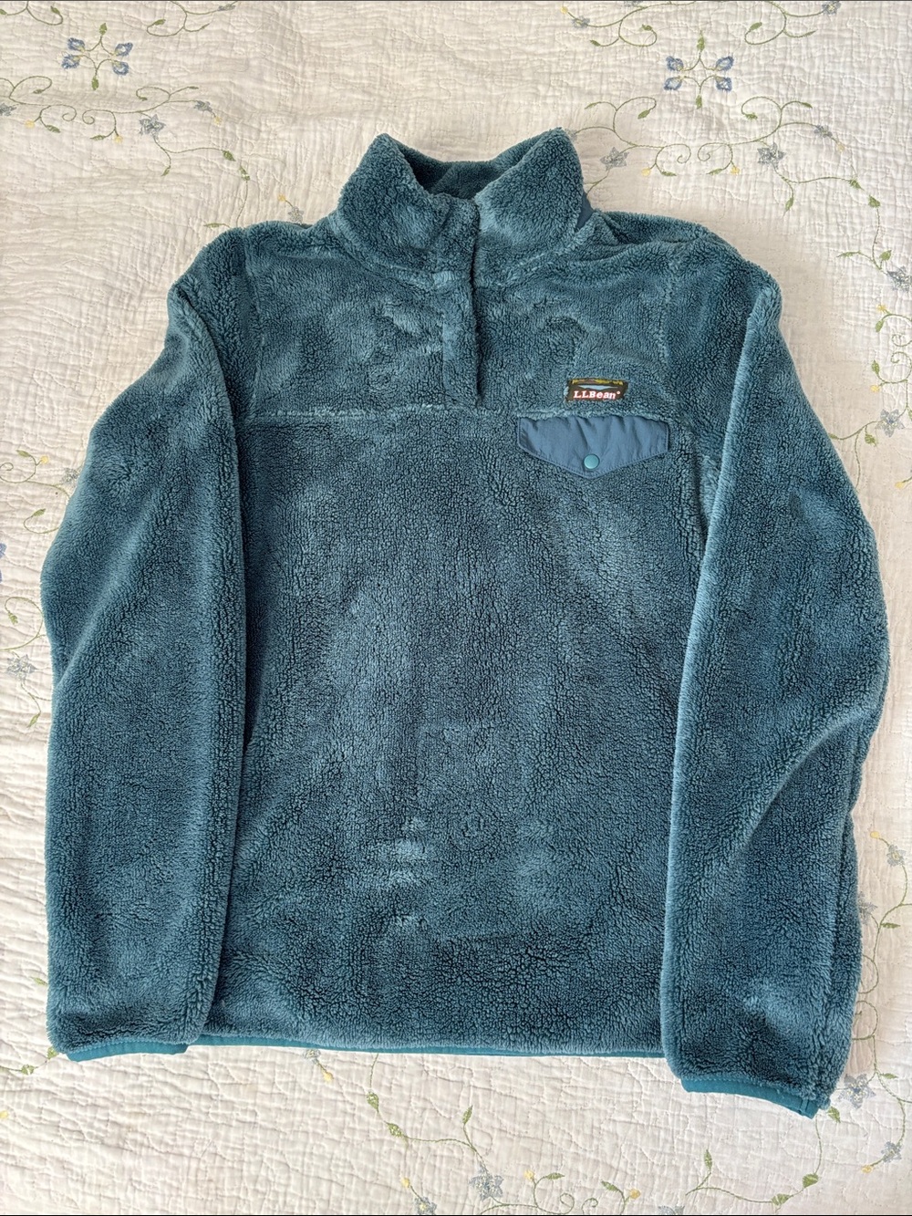 L.L.Bean Sweater Fleece Snap Pullover Blue Quarter Zip Size Medium Cozy